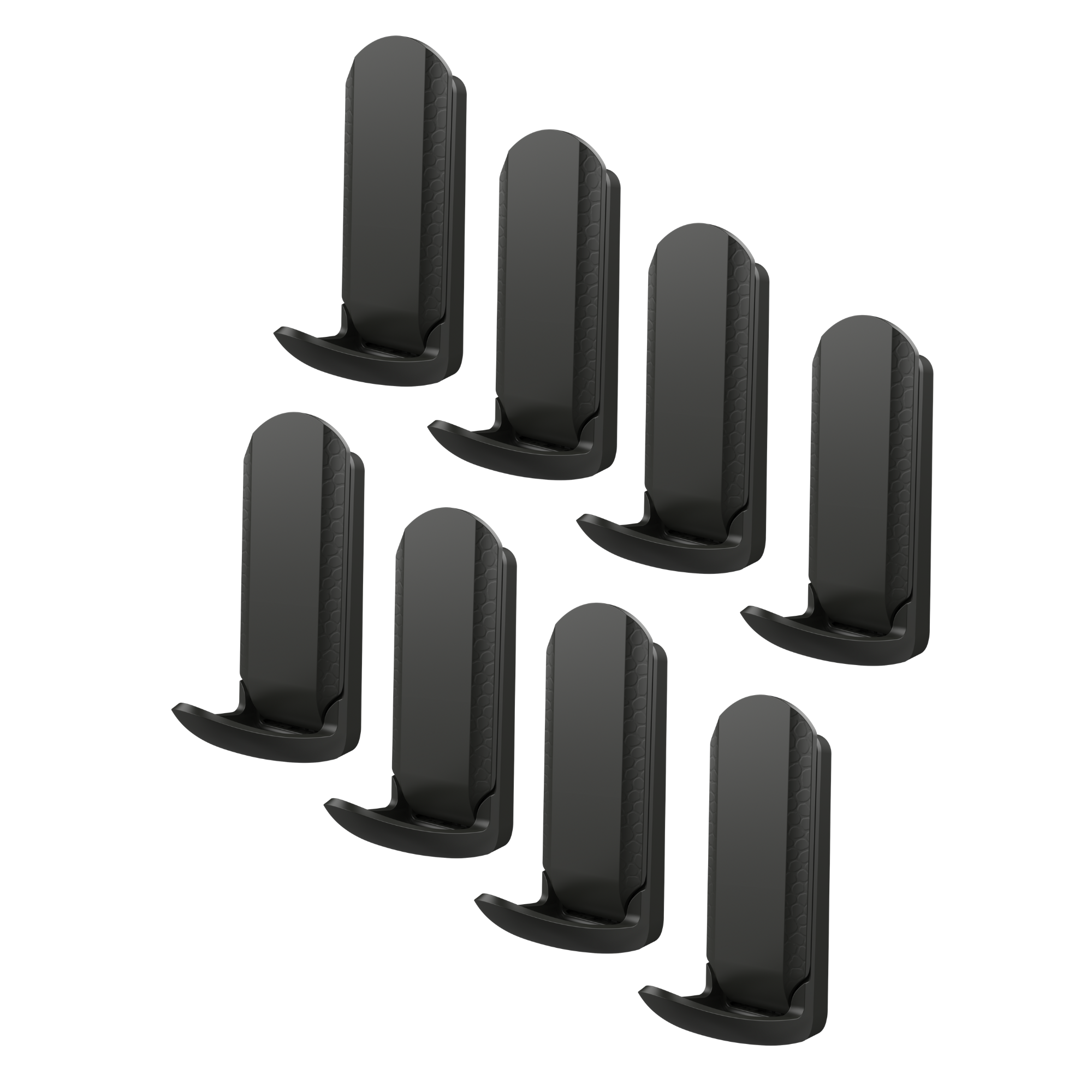 Eight black Gator Magnetics Magnetic Hooks shown without items, designed for tool or gear storage on any flat steel surface, ideal for flexible golf storage ideas in garages or sheds.