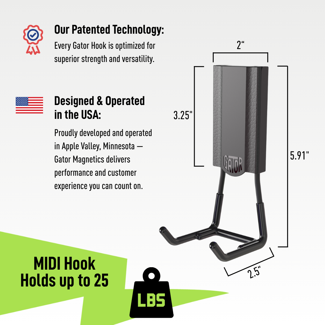 2.5" MIDI Open Magnetic Hook - Holds up to 25 lbs